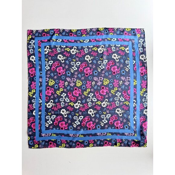 NWT ETEREO Blue Pink Floral Silk Twill 27" x 27" Square Scarf - Picture 2 of 11